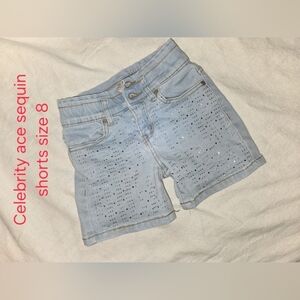 Light Blue Sequin Kids Shorts